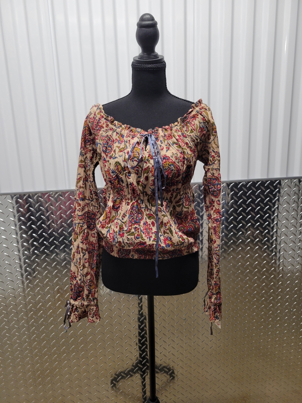 Polo Jeans Co NWT Boho Western Tie Crop Top Large Festival Women Off Shoulder